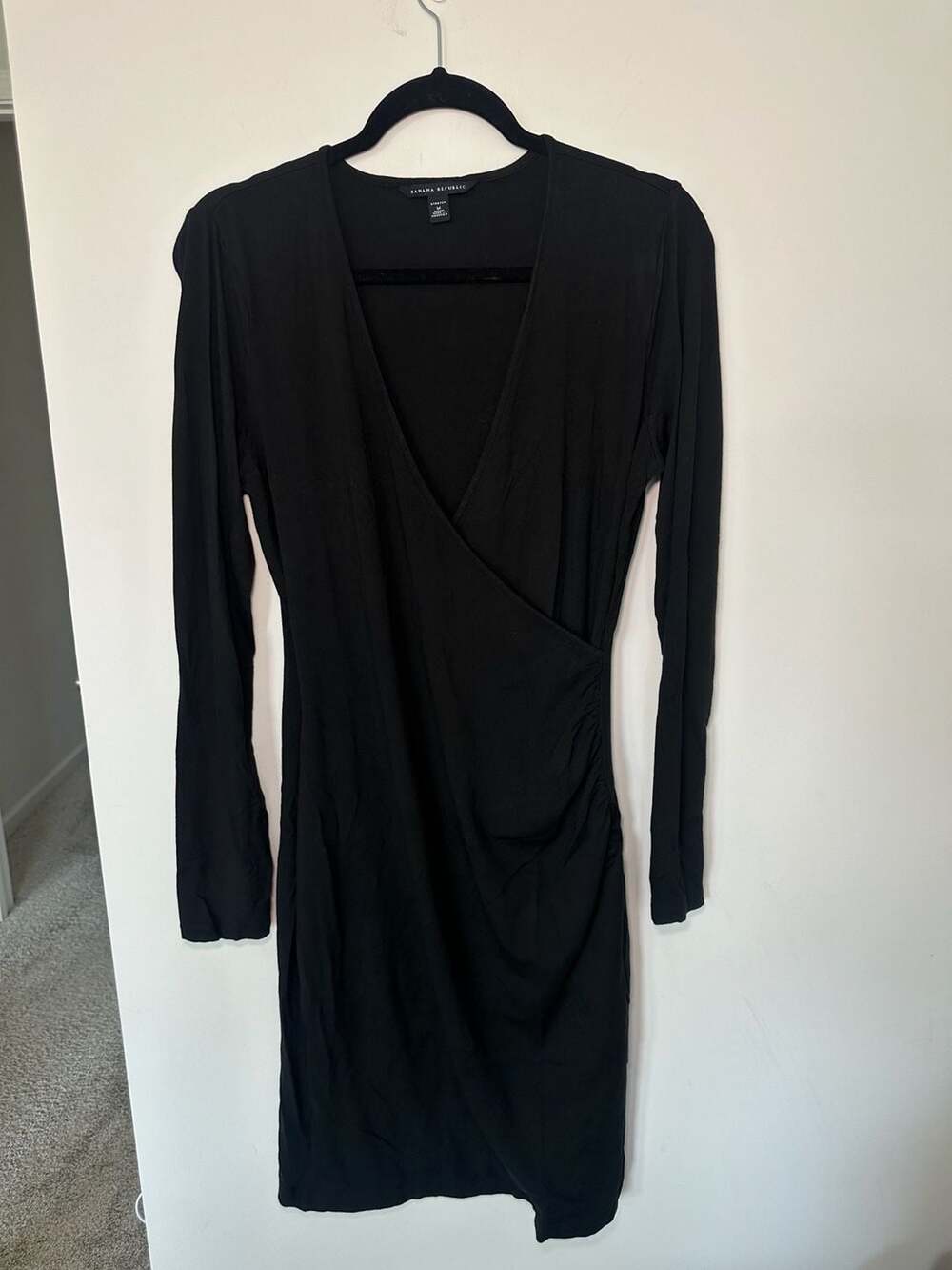 Banana Republic Black Stretch Long Sleeve Wrap Mini Dress